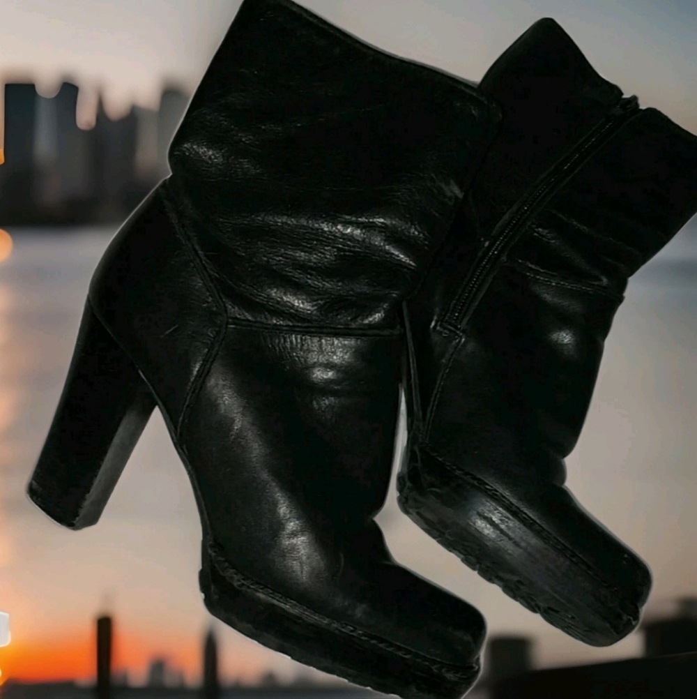 Nine West Leather Calf Boots, Square Tip, Thick Flex Comfort Sole, 5.5